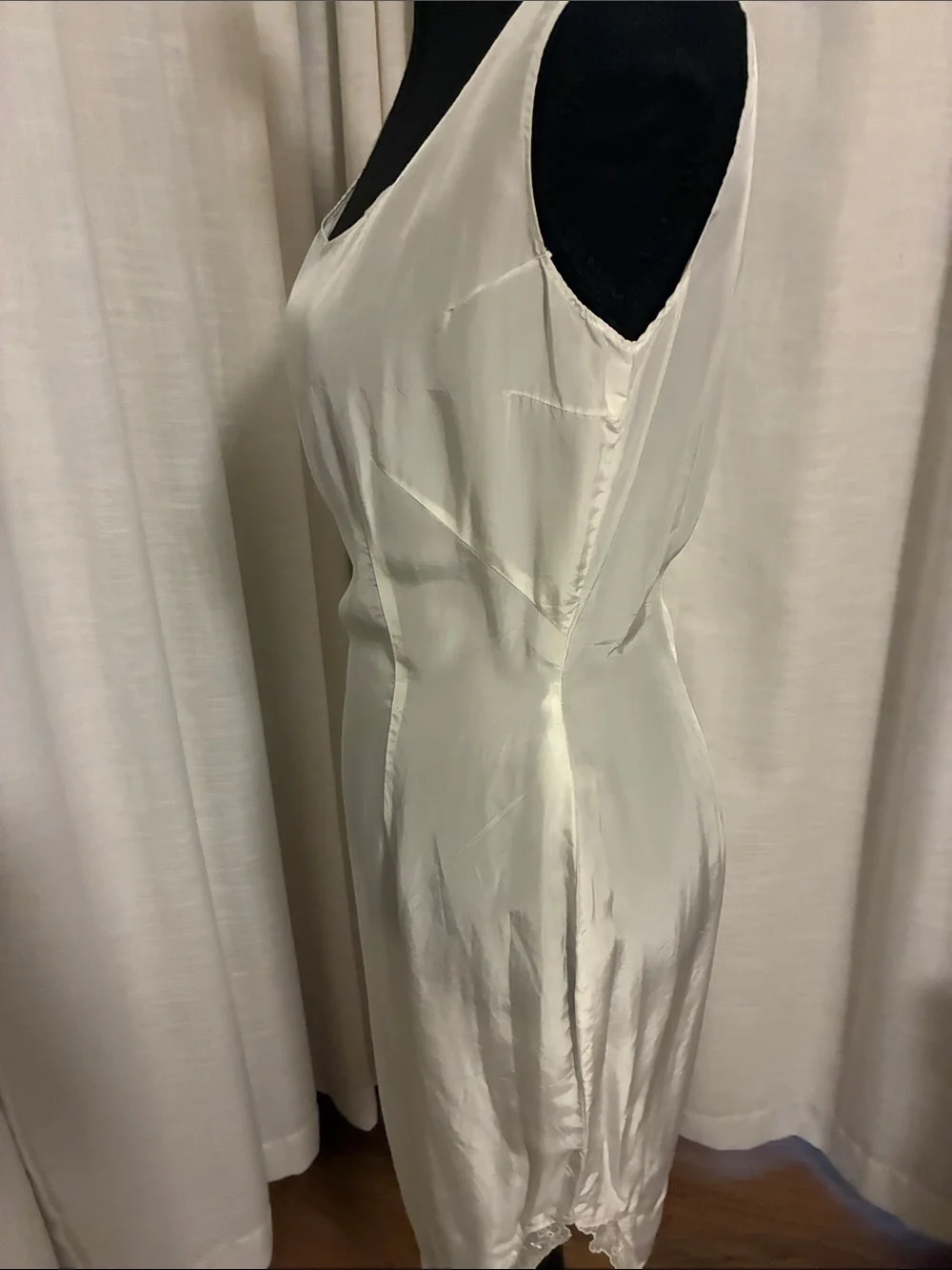 Vintage Cream Satin Chemise Slip with Lace Trim - Picture 6 of 6